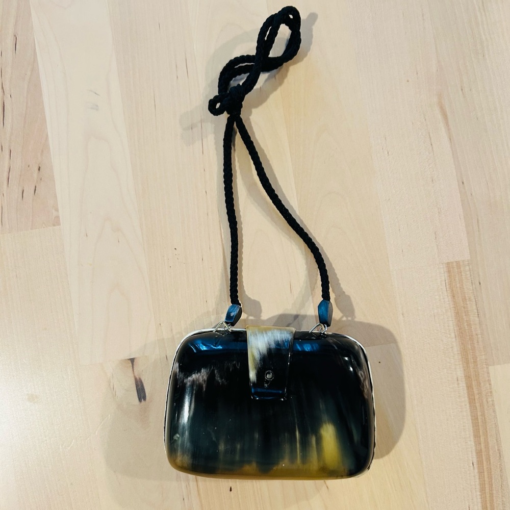 Vintage Hand-Carved Buffalo Horn Minaudière Clutch